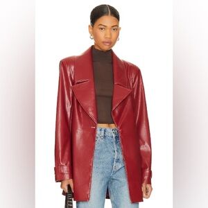 Bordeaux Faux Leather Blazer in Red